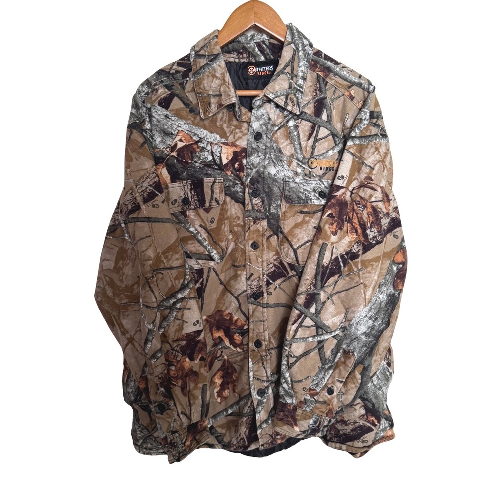 Outfitters Ridge Mens XL Camo Quilted Lined Shirt Jacket Heavy Flannel Hunting